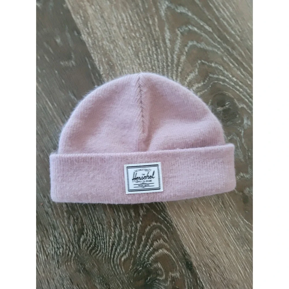 Herschel Supply Co Baby Beanie Pink Knit Logo Patch Infant Hat 0-6 Months #8